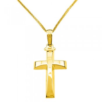 Χρυσός μασίφ σταυρός Κ14 με αλυσίδα