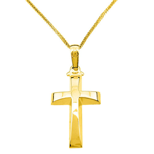 Χρυσός μασίφ σταυρός Κ14 με αλυσίδα