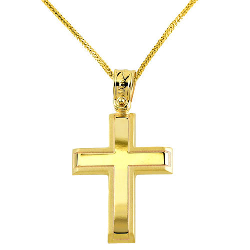 Χρυσός σταυρός Κ14 με αλυσίδα