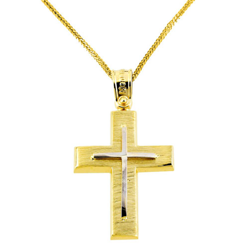 Χρυσός σταυρός Κ14 με αλυσίδα