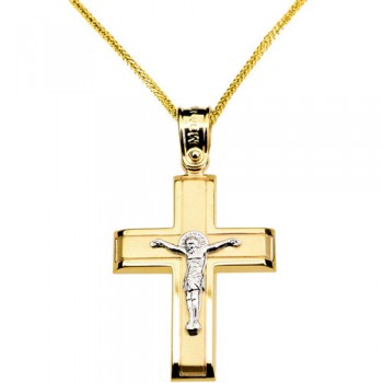 Χρυσός βαπτιστικός σταυρός Κ14 με αλυσίδα