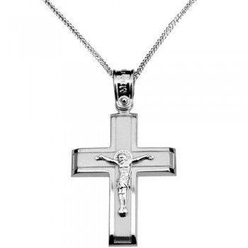 Λευκόχρυσος βαπτιστικός σταυρός Κ14 με αλυσίδα