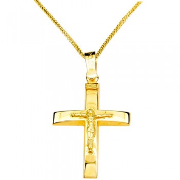 Χρυσός μασίφ σταυρός Κ14 με αλυσίδα