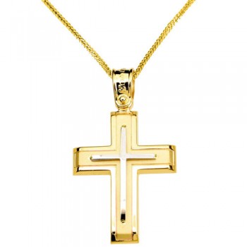 Χρυσός βαπτιστικός σταυρός Κ14 με αλυσίδα