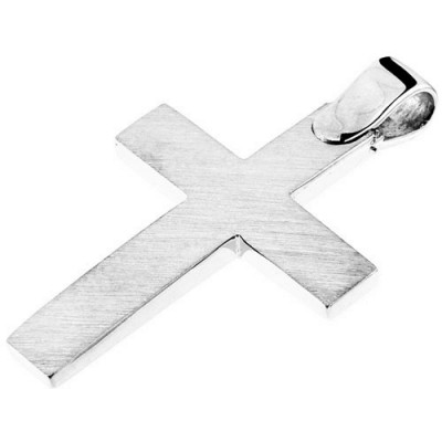 Λευκόχρυσος σταυρός Κ14 διπλής όψης με αλυσίδα