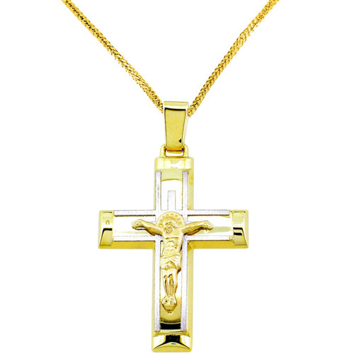 Χρυσός βαπτιστικός σταυρός Κ14 με αλυσίδα