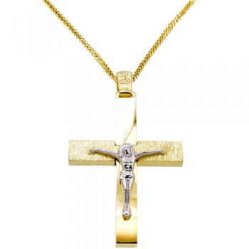 Χρυσός βαπτιστικός σταυρός Κ14 με αλυσίδα