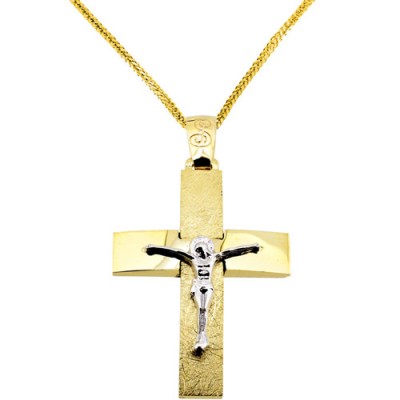 Χρυσός βαπτιστικός σταυρός Κ14 με αλυσίδα