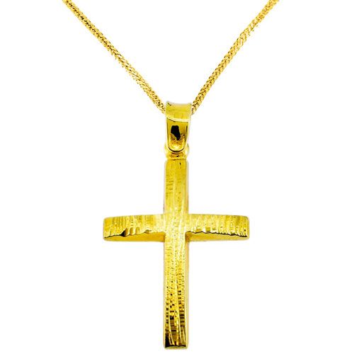 Χρυσός σταυρός Κ14 με αλυσίδα