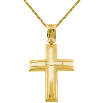 Χρυσός βαπτιστικός σταυρός διπλής όψης Κ14 με αλυσίδα