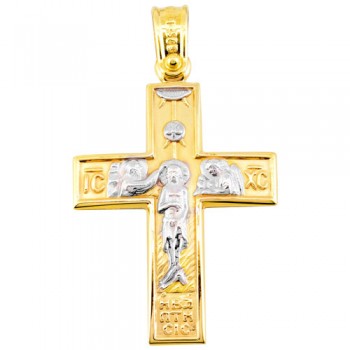 Χρυσός βαπτιστικός σταυρός διπλής όψης Κ14 με αλυσίδα