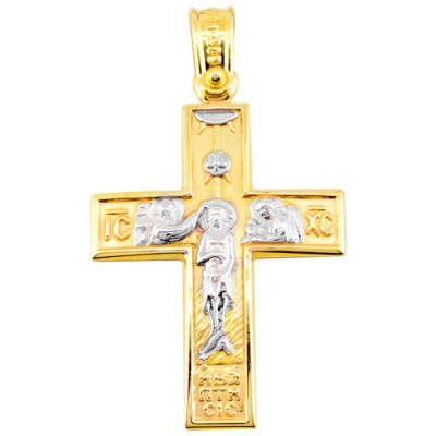 Χρυσός βαπτιστικός σταυρός διπλής όψης Κ14 με αλυσίδα