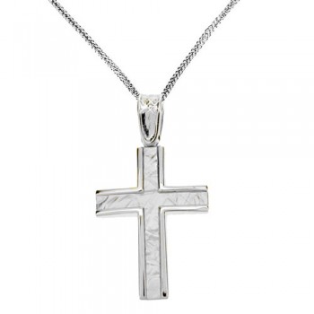 Λευκόχρυσος μασίφ σταυρός Κ14 με αλυσίδα