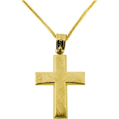 Χρυσός σταυρός Κ14 με αλυσίδα