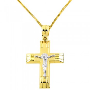 Χρυσός σταυρός Κ14 με αλυσίδα