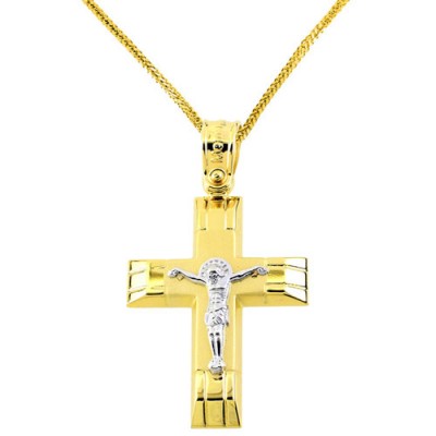 Χρυσός σταυρός Κ14 με αλυσίδα