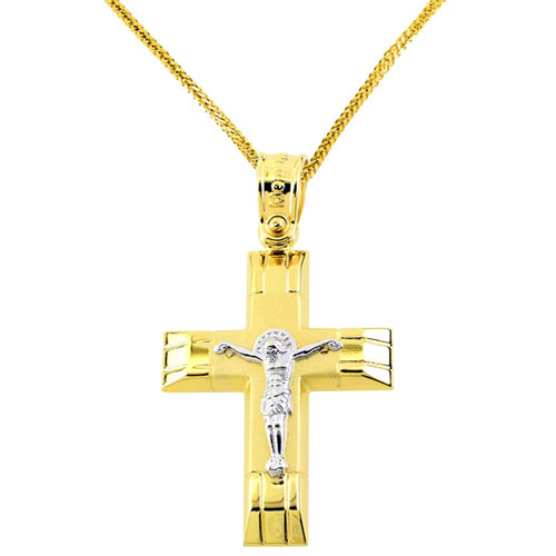 Χρυσός σταυρός Κ14 με αλυσίδα