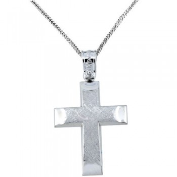 Λευκόχρυσος βαπτιστικός σταυρός Κ14 με αλυσίδα
