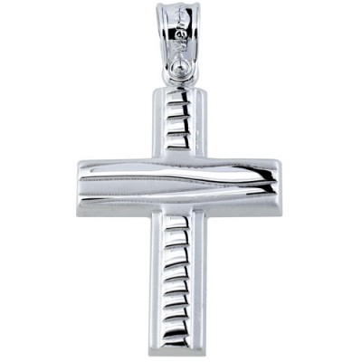 Λευκόχρυσος βαπτιστικός σταυρός Κ14 με αλυσίδα