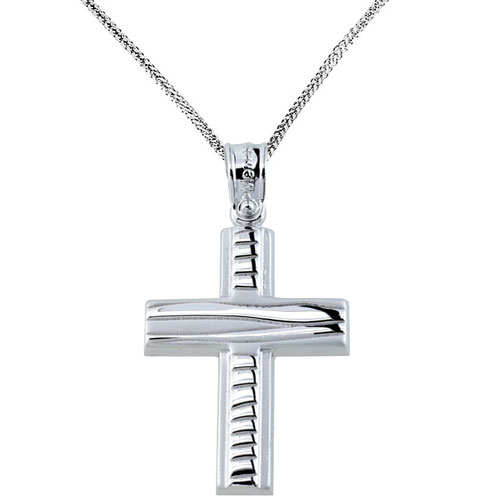 Λευκόχρυσος βαπτιστικός σταυρός Κ14 με αλυσίδα
