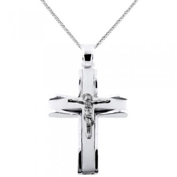 Λευκόχρυσος μασίφ σταυρός με τον Εσταυρωμένο Κ14 με αλυσίδα