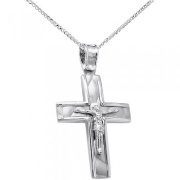Λευκόχρυσος ανδρικός σταυρός βάπτισης αρραβώνα Κ14 με αλυσίδα