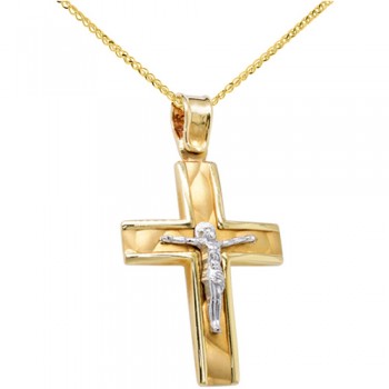 Χρυσός βαπτιστικός σταυρός Κ14 με αλυσίδα