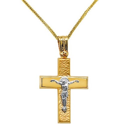 Χρυσός βαπτιστικός σταυρός Κ14 με αλυσίδα