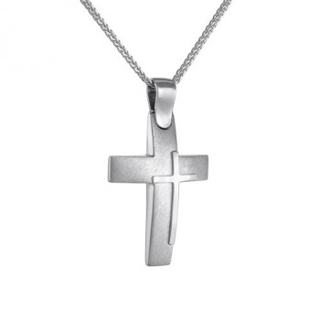 Λευκόχρυσος σταυρός Κ14 με αλυσίδα