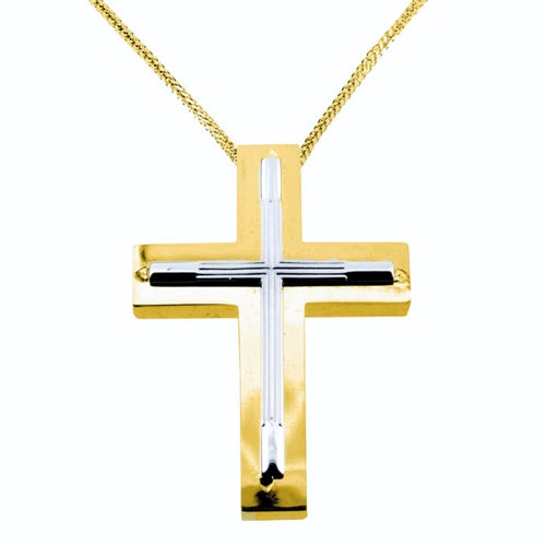 Χρυσός σταυρός Κ14 με αλυσίδα