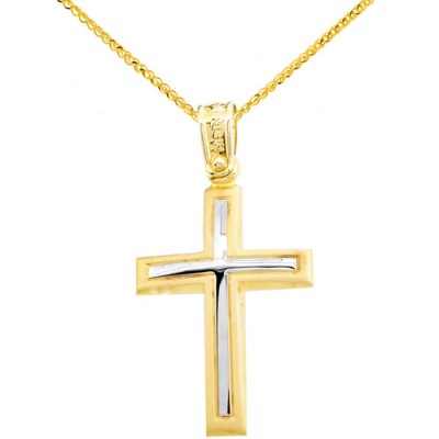 Χρυσός σταυρός Κ14 με αλυσίδα