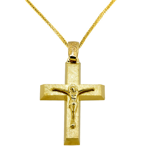 Χρυσός βαπτιστικός σταυρός Κ14 με αλυσίδα