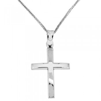 Λευκόχρυσος μασίφ σταυρός Κ14 με αλυσίδα