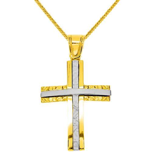 Χρυσός βαπτιστικός σταυρός Κ14 με αλυσίδα