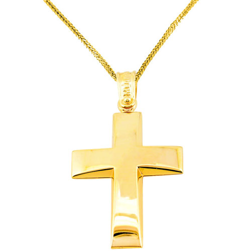 Χρυσός βαπτιστικός σταυρός διπλής όψης Κ14 με αλυσίδα