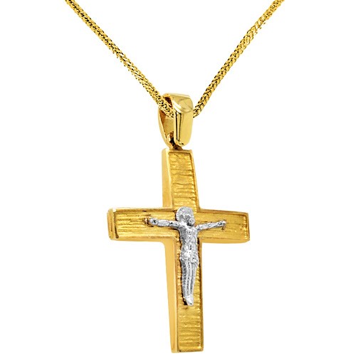 Χρυσός βαπτιστικός σταυρός Κ14 με αλυσίδα