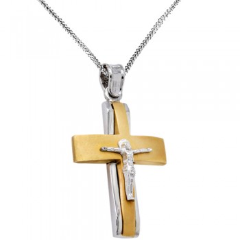 Μασίφ χρυσός σταυρός με τον Εσταυρωμένο Κ14 με αλυσίδα