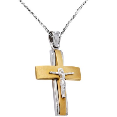 Μασίφ χρυσός σταυρός με τον Εσταυρωμένο Κ14 με αλυσίδα