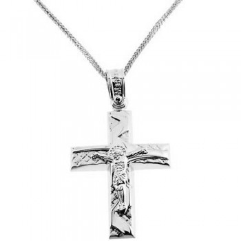 Λευκόχρυσος σταυρός Κ14 με αλυσίδα