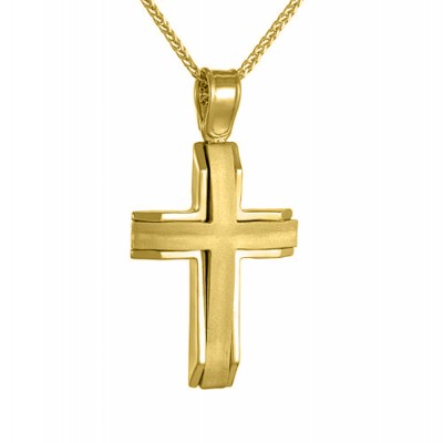 Χρυσός μασίφ ματ σταυρός Κ14 με αλυσίδα