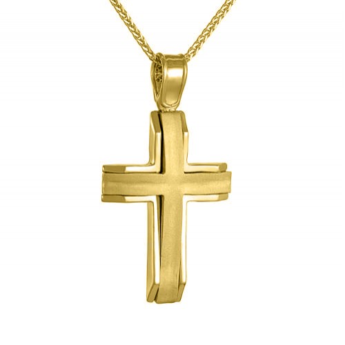 Χρυσός μασίφ ματ σταυρός Κ14 με αλυσίδα