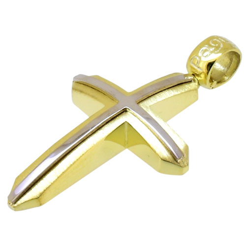 Δίχρωμος χρυσός βαπτιστικός σταυρός Κ14 με αλυσίδα