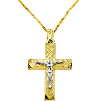 Χρυσός βαπτιστικός σταυρός Κ14 με αλυσίδα