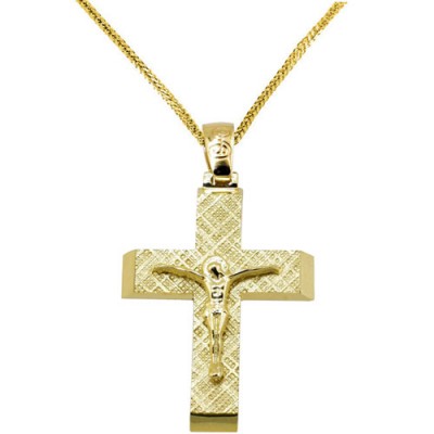 Χρυσός βαπτιστικός σταυρός Κ14 με αλυσίδα