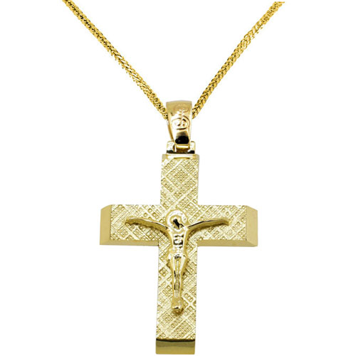 Χρυσός βαπτιστικός σταυρός Κ14 με αλυσίδα
