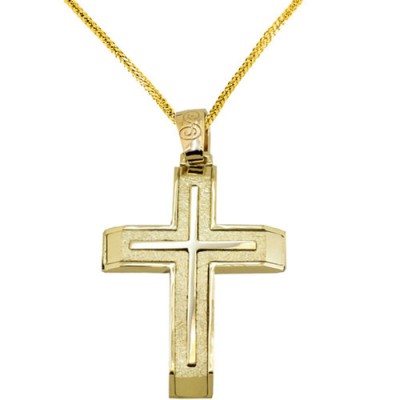 Χρυσός βαπτιστικός σταυρός Κ14 με αλυσίδα