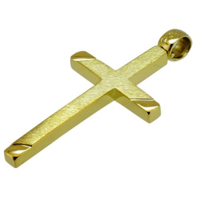 Χρυσός μασίφ μακρόστενος σταυρός Κ14 με αλυσίδα