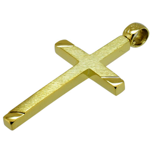 Χρυσός μασίφ μακρόστενος σταυρός Κ14 με αλυσίδα