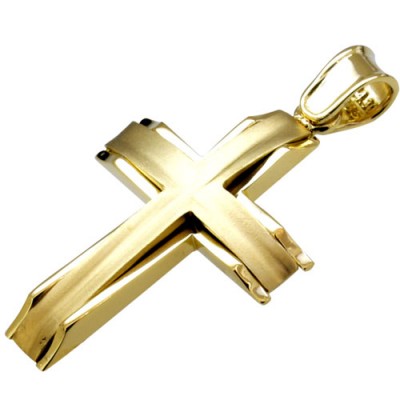 Χρυσός μασίφ ματ σταυρός Κ14 με αλυσίδα