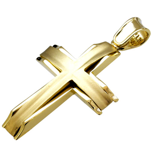Χρυσός μασίφ ματ σταυρός Κ14 με αλυσίδα